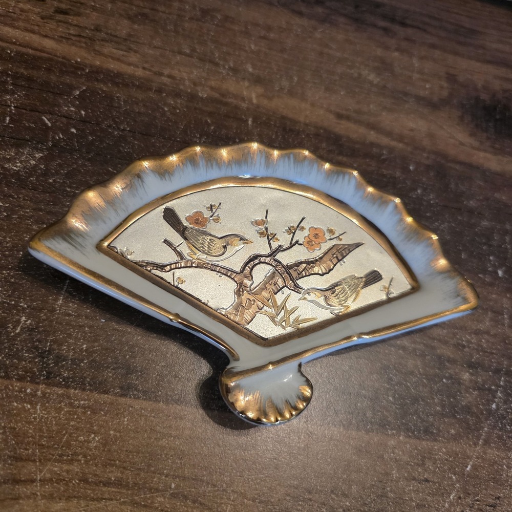 Dynasty Gallery Original Chokin Collection Japanese Fan Shaped Tray 24K Gold‎